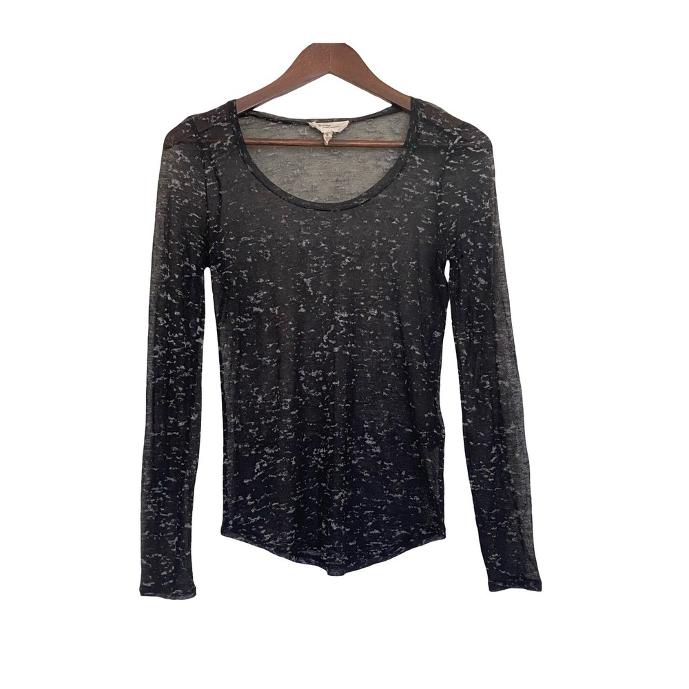 Etoile Isabel Marant Long‎ Sleeve Burnout Scoop Neck Top Black Size M Sheer